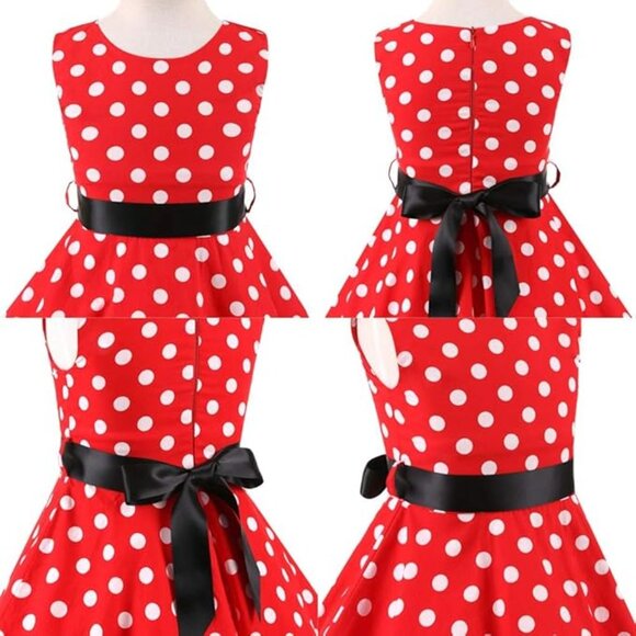 Polka Dots Dress Girl Vintage 1950s Rockabilly Sleeveles Swing A-line - Picture 4 of 7